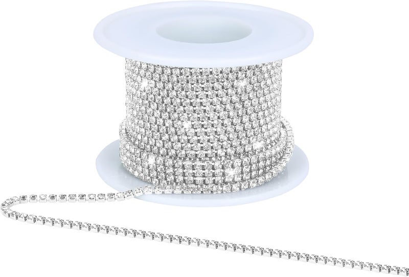 Dropower Crystal Rhinestone Close Chain Trim,10 Yards/Roll of 2mm Rhinestone Banding Claw Cup Chain for Sewing Crafts, DIY Decoration, Jewelry, Clothing, Shoes Clear White - Image 1